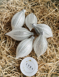 Vánoční paprsky - perleťově stříbrná - olivy 6ks