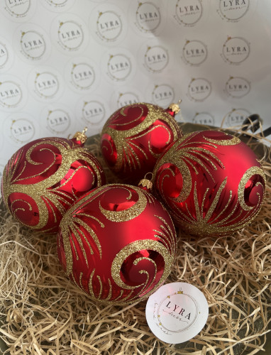 Ornament zlatý na červené 10 cm