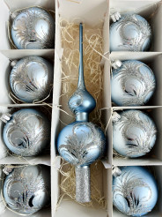 Ornament stříbrný, světle modrá - set