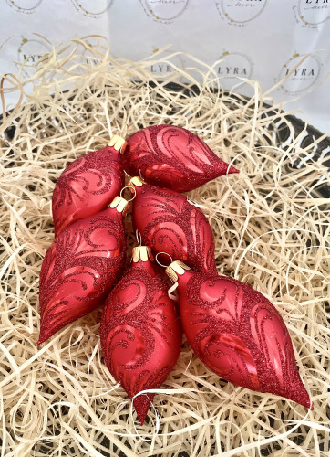 Ornament červený - olivy 6ks