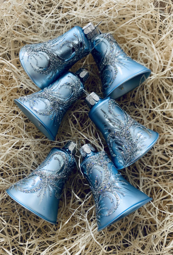 Ornament stříbrný, světle modrá - zvonky 6ks