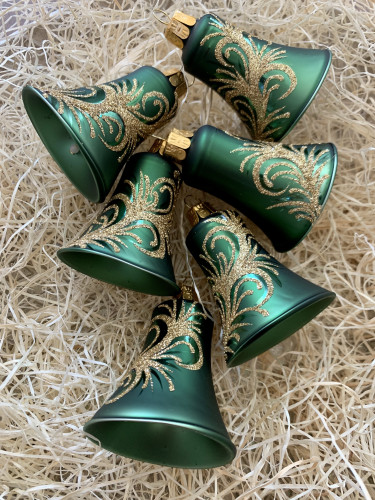 Ornament zlatý na zelené - zvonky 6ks