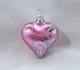 Ornament stříbrný - růžové srdce
